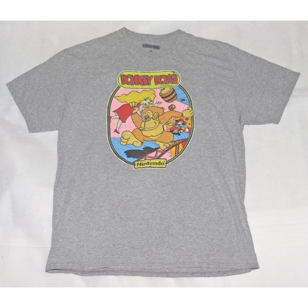Donkey Kong Nintendo Men's Short Sleeve Gray‎ Graphic Crew Neck T-Shirt Size XL